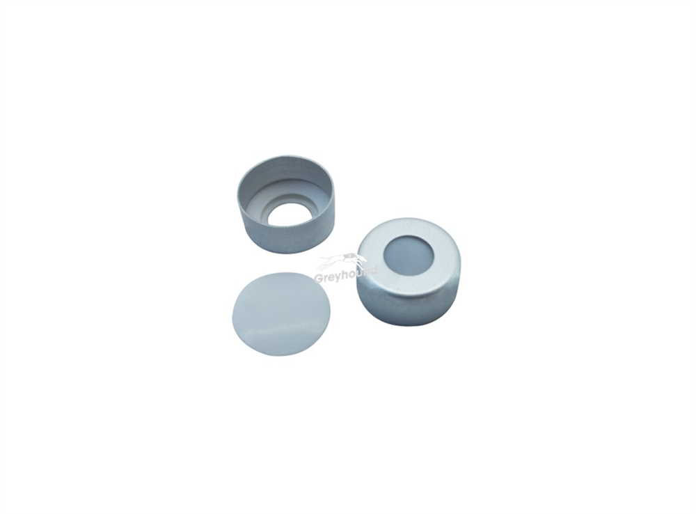 Picture of 11mm Aluminium Crimp Cap, Silver with PTFE Septa with TPF O-ring, 0.25mm, (Shore A 53)